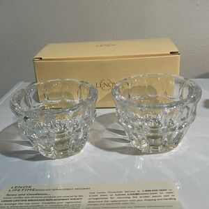 Vintage Lenox Woodward Full Lead Crystal Votive Pair Czech Republic New in box